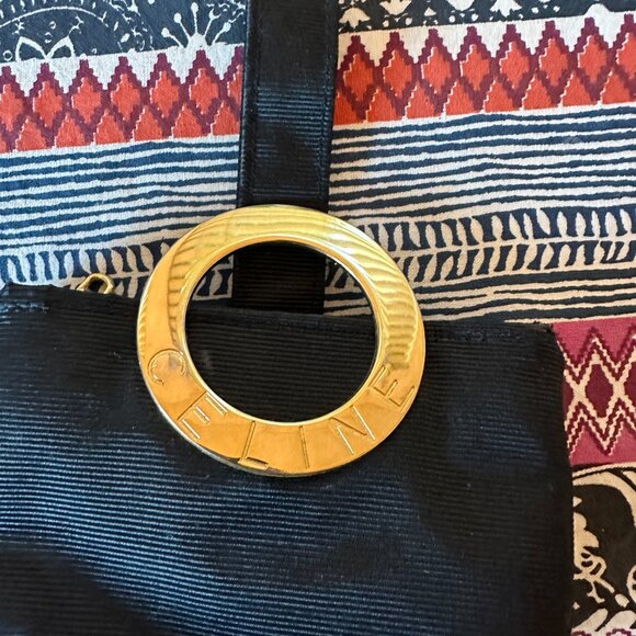 Celine Nylon Canvas Black Mini Zip-top Pouch Gold Circle Logo, Pre-owned - Picture 5 of 9